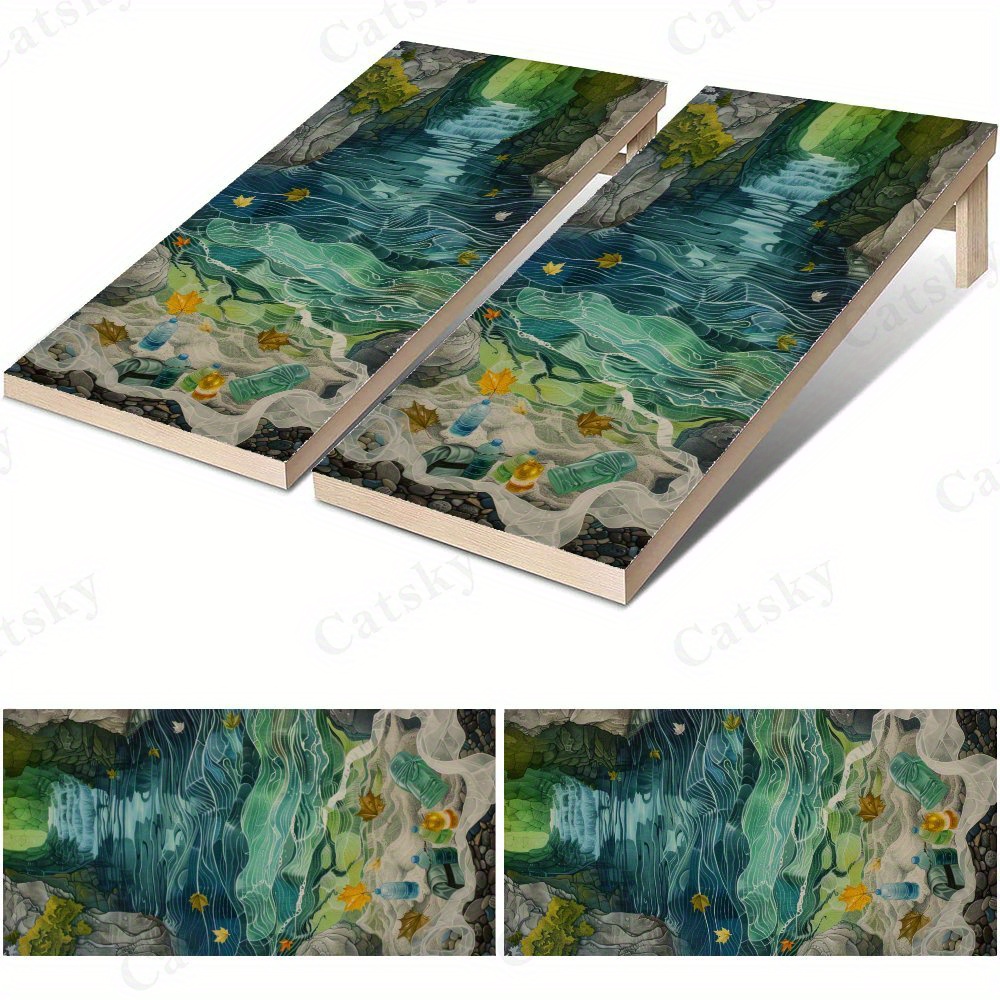 Board Game Film - Waterdichte Cornhole-bordvinylwraps met ecologische stroomthema, PVC